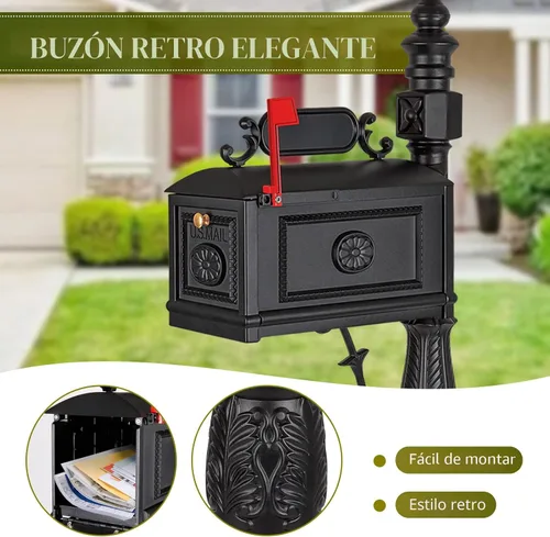 Vista 6 de Buzón de correo decorativo Polar Aurora Barcelona Post Stratford, resistente, de aluminio fundido (negro)