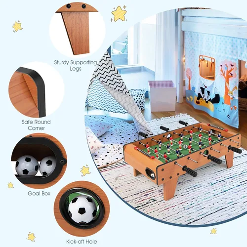 Vista 2 de Goplus 27" Mesa de Futbolín, Juego de Fútbol de Mesa Portátil con 2 Balones y 18 Porteros para Noche Familiar, Sala de Juegos, Arcadas, Bares