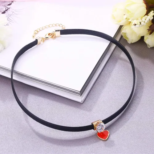 Vista 3 de LVEN - Gargantilla negra para mujer, collar de tono doradoplateado con elegante dije