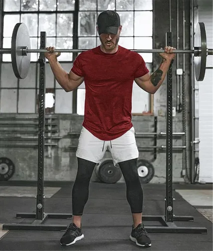 Vista 4 de COOFANDY Camiseta de entrenamiento muscular para hombre, camiseta de manga corta para gimnasio, culturismo, moda