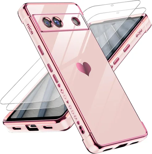 Vista 8 de LeYi Funda para Google Pixel 7A con protector de pantalla de vidrio templado [2 piezas] + protección completa de lente de cámara, chapado en corazón