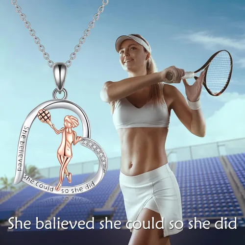 Vista 5 de YFN Regalos de tenis para mujer, collar con colgante de raqueta de tenis de plata de ley, joyería inspiradora para amantes del tenis, Plata