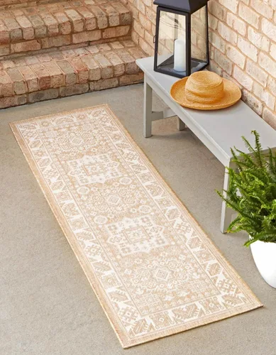 Vista 59 de Unique Loom Outdoor Aztec Collection Alfombra de área, Chalca (5 pies 3 pulgadas, octágono, aguamarina/marfil)