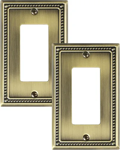 Vista 17 de Paquete de 2 Placas de Cubierta Combinadas para Interruptor de Palanca/Dúplex, Placa de Cubierta de Enchufe de Pared de Metal de Latón Antiguo
