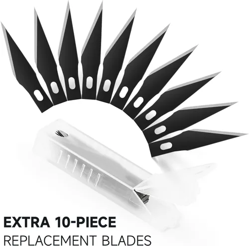 Vista 6 de FOSHIO Paquete de 2 cuchillos Exacto, cuchillo de pasatiempo azul con 10 cuchillas Exacto, cuchillo de manualidades con tapa de seguridad, cuchillo