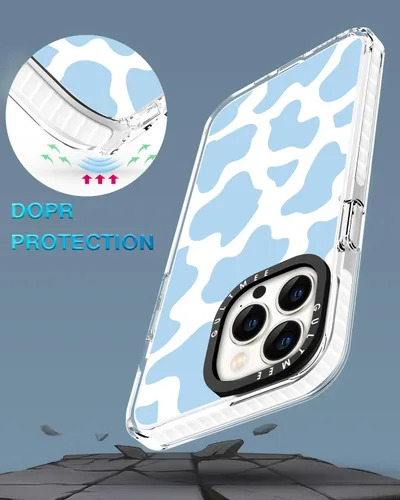 Vista 4 de Diseñada para iPhone 13 Pro de 6.1 pulgadas, bonito estampado de vaca azul con protector de pantalla de vidrio templado, diseño delgado con funda
