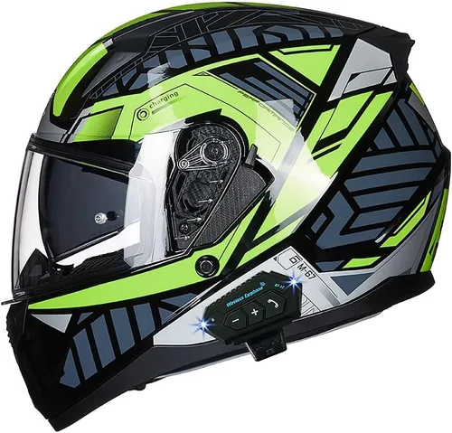 Vista 22 de Casco de motocicleta Bluetooth antivaho, doble visera, abatible, casco de moto de cara completa, aprobado por DOT, altavoz dual integrado