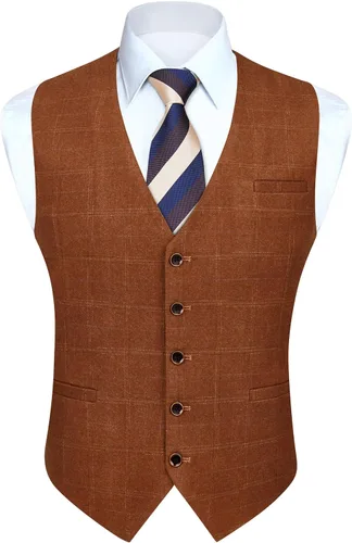 Vista 44 de HISDERN Vest 101 - Chaleco de traje ajustado para hombre con 3 bolsillos para negocios, formal, boda, baile de graduación y esmoquin casual a1-Negro