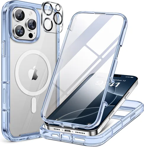 Vista 202 de Miracase - Funda magnética para iPhone 13 Pro Max de 6.7 pulgadas (compatible con MagSafe), transparente, completo, protector de pantalla de vidrio