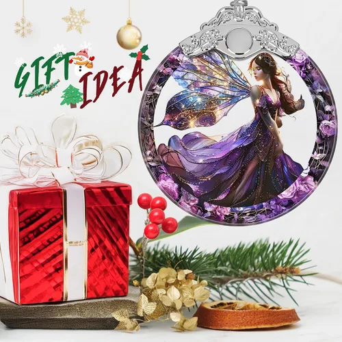 Vista 6 de Ornamento de Hada de Vidrio Emplomado de Navidad - Decoración para el Hogar - Ideas de Regalos Navideños - Intercambio de Regalos - Hada Hermosa