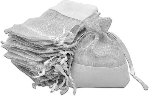 Vista 9 de TheDisplayGuys For Your Modern Living Paquete de 24 bolsas de regalo de lino y organza negra con cordones (XS 3 x 4), recuerdos de fiesta, muestras