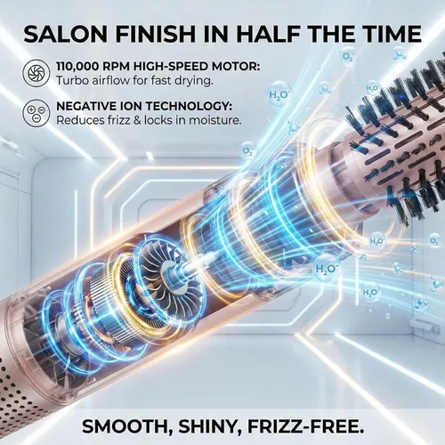 Vista 5 de Cepillos de cabello de aire caliente 6 en 1 y cepillo de soplado - Cepillo secador de pelo de 110,000 RPM - Cepillo secador de cabello - Secado