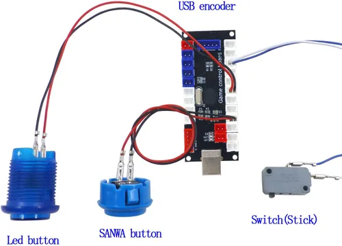 Vista 4 de SJJX Controlador de juego de arcada codificador USB Zero Delay 2 jugador a botón de joystick para PC MAME Raspberry Pi Retro
