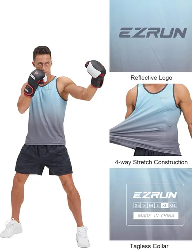 Vista 4 de EZRUN Camiseta deportiva sin mangas de secado rápido para hombres, para trotar, correr, ir al gimnasio, físicoculturismo y entrenamiento