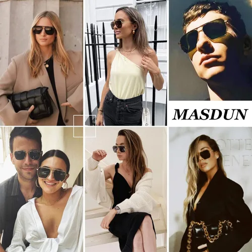 Vista 2 de MASDUN Gafas de sol polarizadas cuadradas de gran tamaño retro para mujeres y hombres, sombras vintage UV400, gafas de sol clásicas de metal