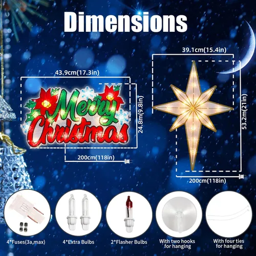 Vista 4 de LAMPHOME Paquete de 2 letreros iluminados de Feliz Navidad y estrella de Belén para ventana, decoración de escultura de ventana para Navidad