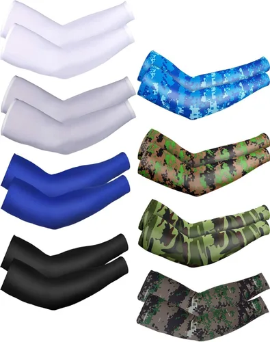 Vista 15 de Mudder 8 Pairs UV Sun Protection Cooling Arm Sleeves for Men Women Youth Silk Compression Arm Cover Breathable Outdoors Sport Negro