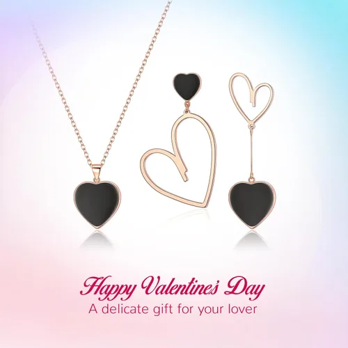 Vista 2 de Flyonce Juego de joyas de San Valentín para mujer, juego de joyas de corazón para mujer, collar con colgante de corazón, conjunto de aretes