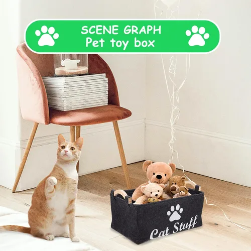 Vista 6 de Contenedor de almacenamiento de juguetes para gatos, plegable, de tela, organizador de accesorios para mascotas, cesta de fieltro, organizador