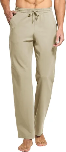 Vista 3 de Willit - Pantalones de ejercicio de algodón para hombre, con parte inferior abierta, ajuste holgado, atléticos, con bolsillos, para casa, yoga