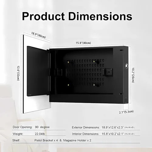 Vista 8 de Caja fuerte biométrica oculta para armas de 2 pistolas, almacenamiento oculto de acceso rápido para armas con soporte móvil y cargador, caja fuerte