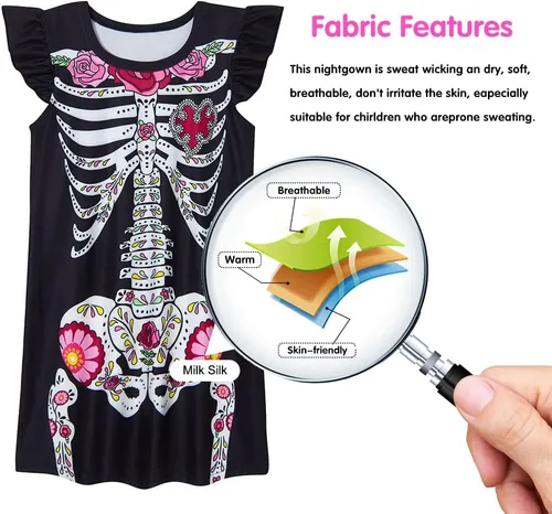 Vista 3 de uideazone Camisones para niñas, con mangas con vuelo, vestido de pijama con estampado 3D de princesa, talla 5-12