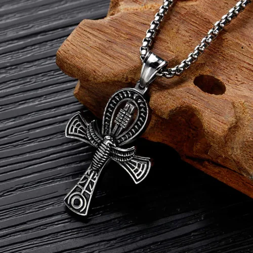 Vista 5 de Rehoboth Collar con colgante de cruz de Ankh copta egipcia antigua de acero inoxidable para niños mujeres y hombres cadena de 24 pulgadas