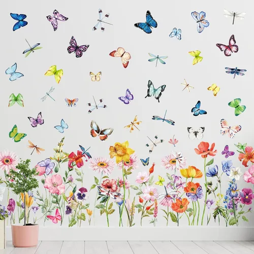 Vista 19 de Zonon 6 calcomanías de pared de flores, calcomanías para despegar y pegar