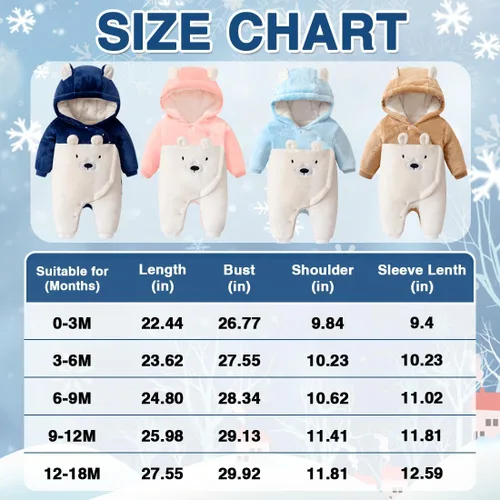 Vista 7 de Fairy Baby Traje de nieve para bebé recién nacido, oso enterizo, abrigo cálido de invierno para niñas y niños de 0 a 18 meses