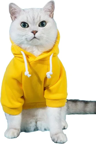 Vista 23 de QWINEE Sudadera básica con capucha para perro, suéter cálido para gatos, ropa para mascotas para Chihuahua, cachorro, gatito, perros pequeños
