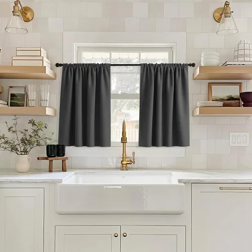 Vista 29 de Mrs.Naturall - Cortinas opacas cortas beige para ventanas pequeñas de 18x24 pulgadas de largo