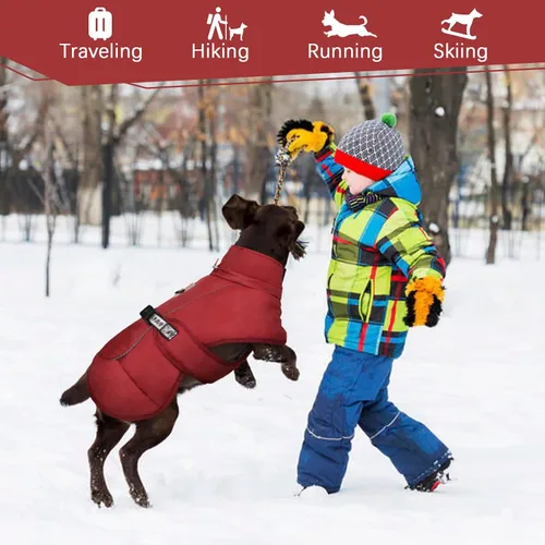 Vista 5 de ROZKITCH Abrigo extra cálido para perro, chaqueta reflectante ajustable para perro, abrigo de invierno con hebilla, forro polar de cuello alto
