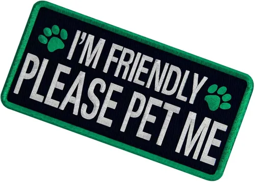 Vista 4 de TailWag Planet Service Dog I'm Friendly Please Pet Me Parche Bordado Chaleco/Arneses Insignia de Gancho y Bucle Emblema