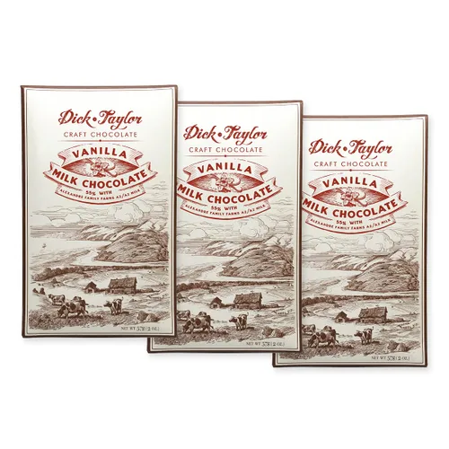 Vista 5 de Dick Taylor Craft Chocolate Tríos de chocolate con leche Regalo de chocolate artesanal gourmet A2, sin soja, hecho a mano Barras de 2 onzas