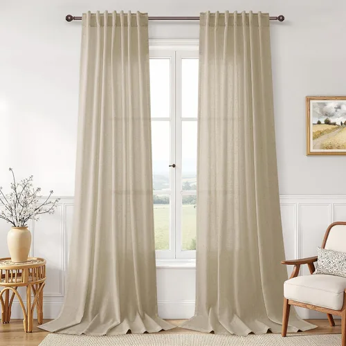 Vista 83 de Joywell - Cortinas de lino de 96 pulgadas de largo para sala de estar Natural