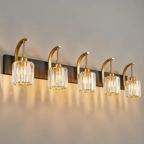 Vista 20 de Luces de tocador de cristal de 3 luces negras para tocador de baño, modernas lámparas de baño de cristal sobre espejo de 23.62 pulgadas de largo