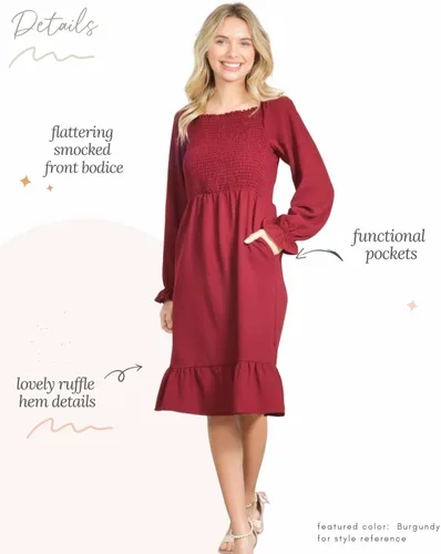 Vista 5 de Vestidos para mamá y yo Vestido fruncido para mujer, cuello cuadrado, bolsillo, bohemio, lindo conjunto familiar a juego para sesión de fotos