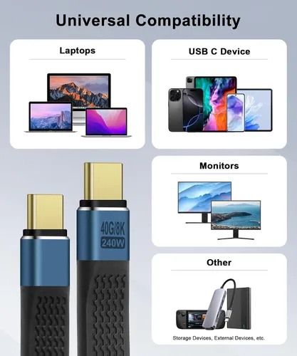 Vista 2 de Cable corto USB-C macho a macho OTG USB4 compatible con Thunderbolt 4/3, compatible con carga PD de 240 W, transferencia de datos de 40 Gbps y video