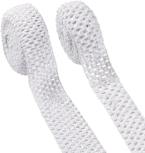 Vista 12 de KISSITTY 2 rollos de cintas elásticas de ganchillo de 10.93 yardas, de poliéster negro, banda elástica de ganchillo plano para envolver regalos