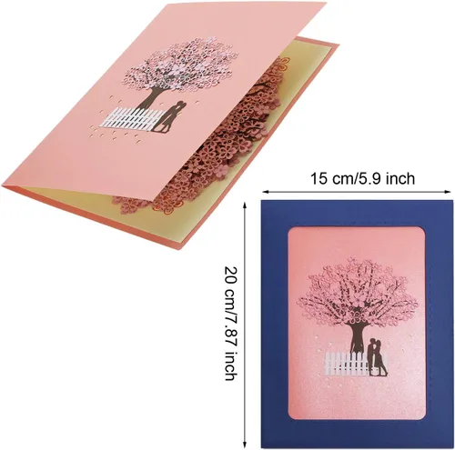 Vista 2 de PENTA ANGEL Tarjeta de flor de cerezo hecha a mano con diseño de flor 3D, romántica carta de felicitación de aniversario, boda, San Valentín