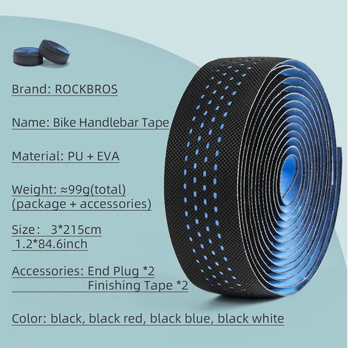Vista 8 de ROCKBROS Cinta de manillar de bicicleta para bicicleta de carretera, cinta de agarre para manillar de bicicleta, color negro