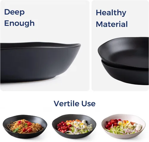 Vista 6 de AmorArc 9.75'' de cerámica cuencos grandes para pasta, juego de 4 cuencos planos de gres de 38 onzas para servir, cuencos aptos para horno