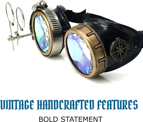 Vista 55 de Lentes estilo victoriano Steampunk con diseño de brújula, lentes de colores y lupa ocular