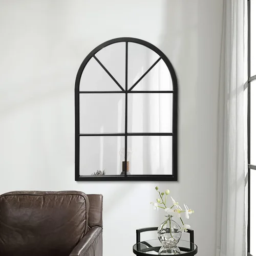 Vista 12 de Espejo de longitud completa, 56x22", espejo grande arqueado, espejos de cuerpo completo de panel de ventana negro para pared, espejos de pie