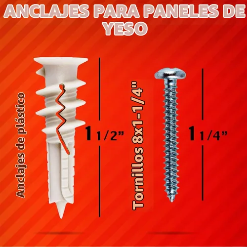 Vista 3 de CrimsonMark Juego de 20 anclajes y tornillos autoperforantes para paneles de yeso #8 x 1-1/4 pulgadas, soporta hasta 75 libras, no requiere agujeros