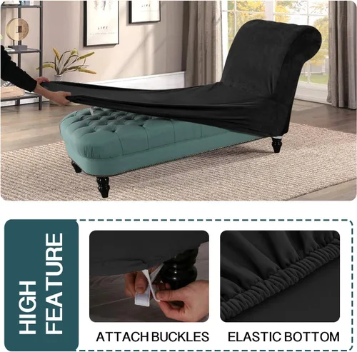 Vista 4 de FantasDecor Fundas de terciopelo de lujo para sala de estar, funda elástica para tumbona, ultra suave, lavable a máquina, color negro