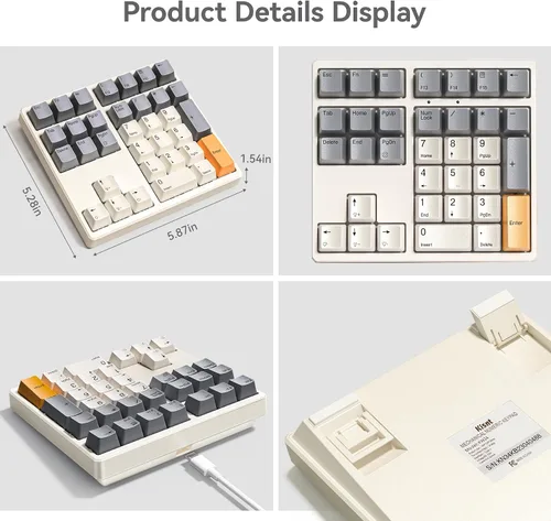 Vista 7 de Teclado numérico mecánico, teclado numérico USB con cable de 34 teclas, retroiluminado, blanco intercambiable en caliente, con teclas PBT