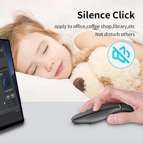 Vista 3 de Ratón de viaje Bluetooth Arc, mouse inalámbrico giratorio recargable ultrafino, modo dual (BT5.0/3.0+2.4G), mouse portátil de arco silencioso Negro
