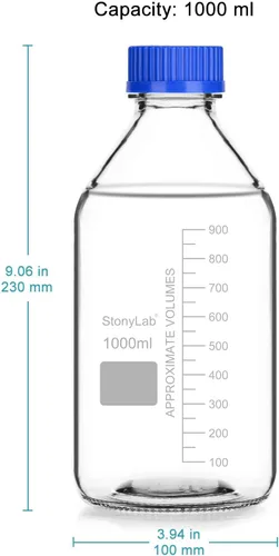 Vista 2 de stonylab Botellas redondas graduadas de vidrio con tapa de rosca GL45, 33.8 fl oz, 1 paquete