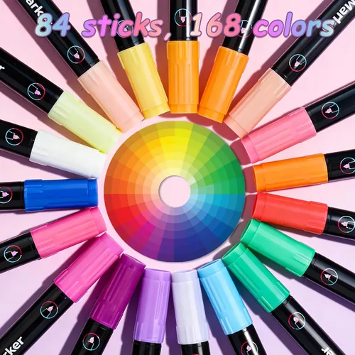 Vista 2 de Bolígrafos de pintura acrílica de 168 colores, paquete de 84 rotuladores de pintura acrílica de doble tono para pintura de rocas, puntas de doble